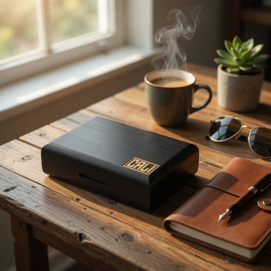 CALI Bamboo Smoking Stash Box with Rolling Tray - Black