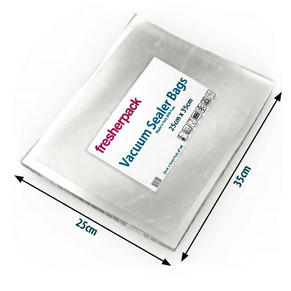 Fresherpack 25cm x 35cm Vacuum Food Sealer 100 Bags - BPA Free - Sous Vide - Made in Italy