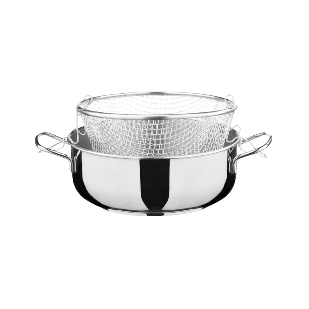 Steel Pan Italia 24cm Stainless Steel Deep Fryer & Chip Pan Set with Basket & Lid