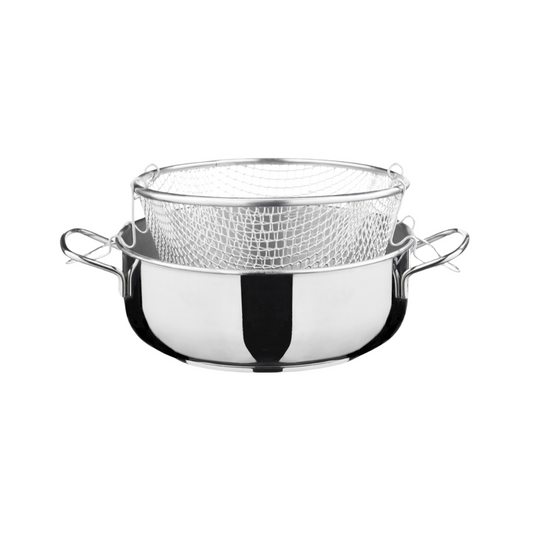 SteelPan Italia 24cm Stainless Steel Deep Fryer & Chip Pan Set with Basket & Lid - Made in Italy