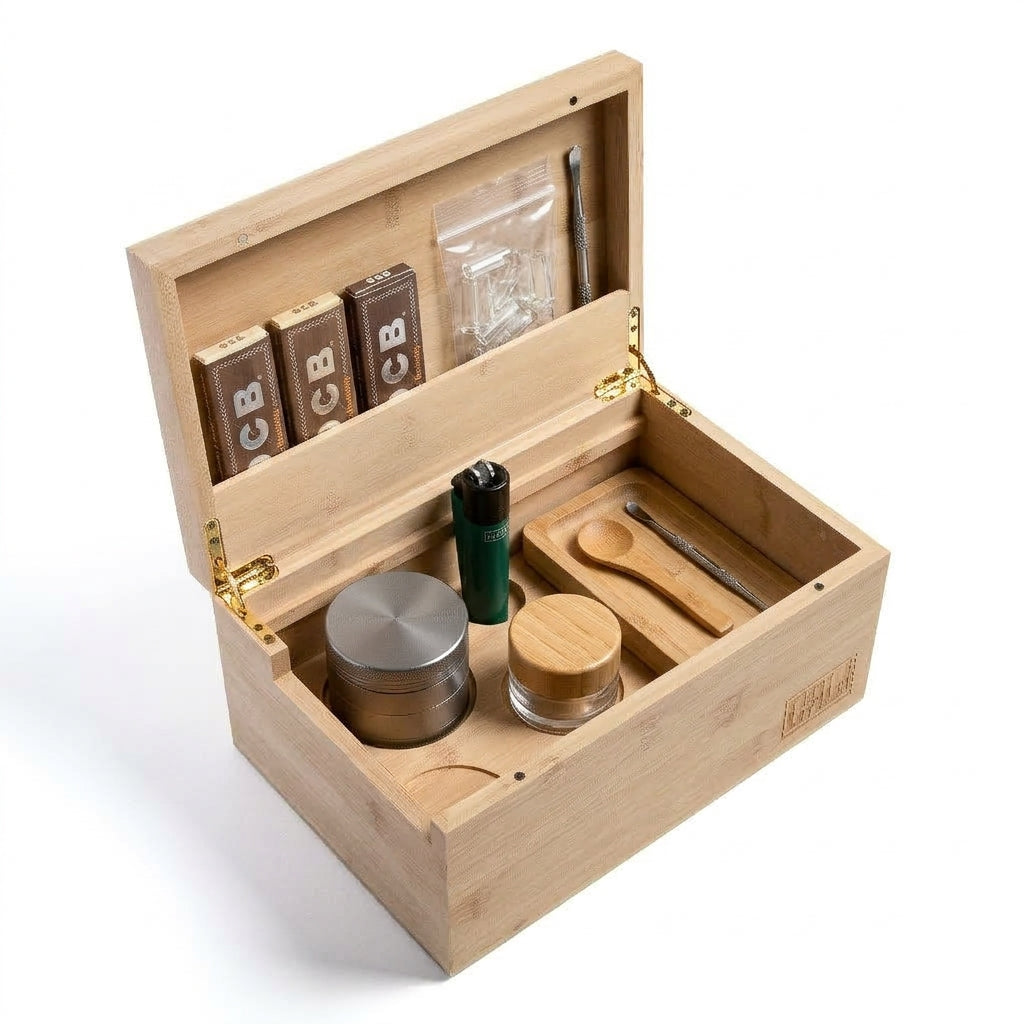 CALI Premium Large Bamboo Rolling Stash Box – Natural