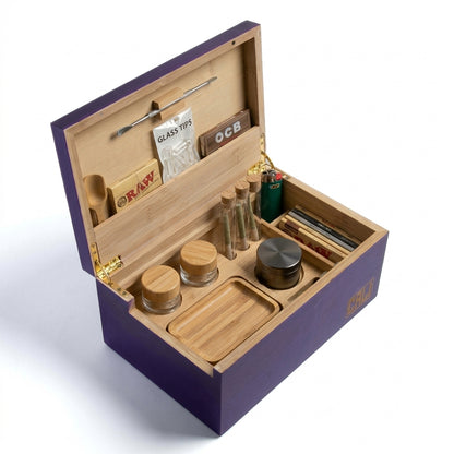 CALI Premium Large Bamboo Rolling Stash Box - Purple