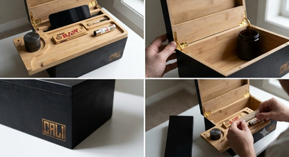 CALI Premium Large Bamboo Rolling Stash Box – Black