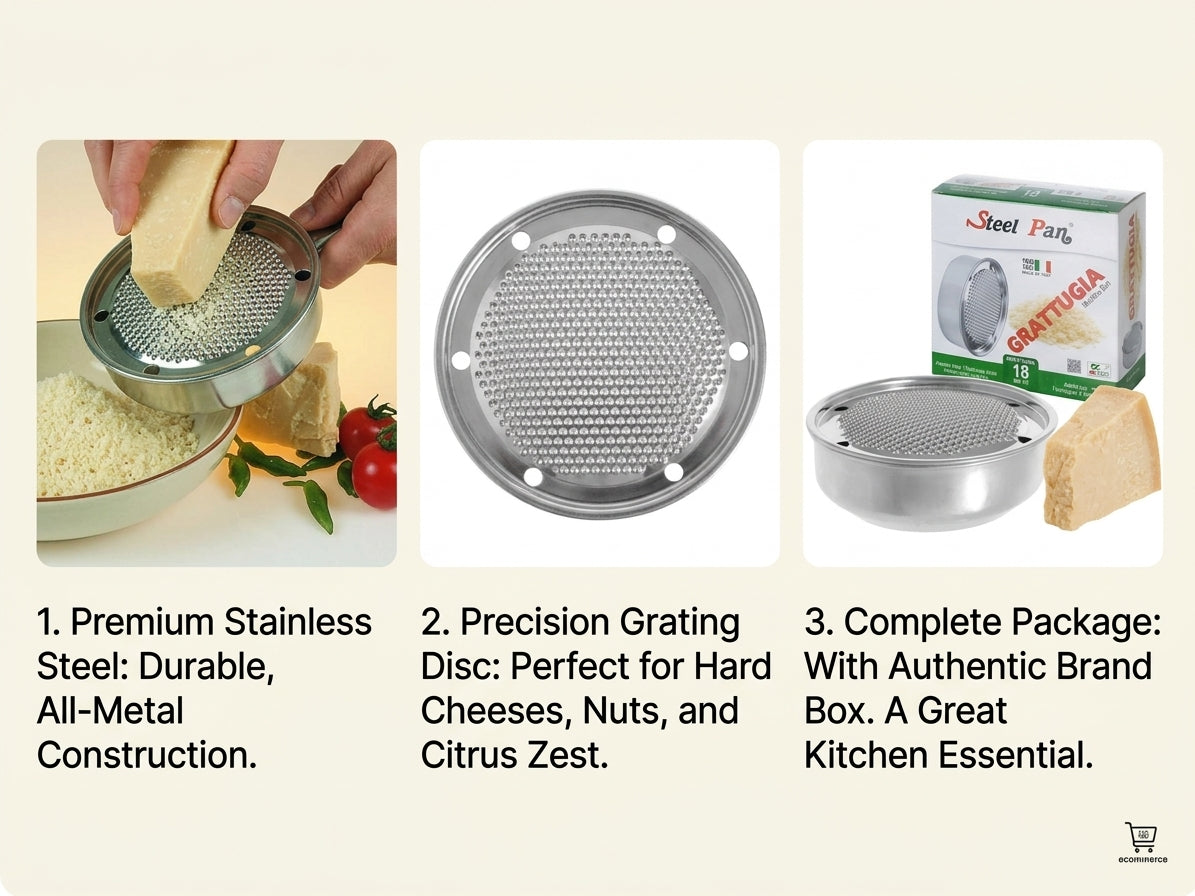 Steel Pan "Bari" Stainless Steel Rotary Cheese & Spice Grater (18 cm / 7") – Made in Italy