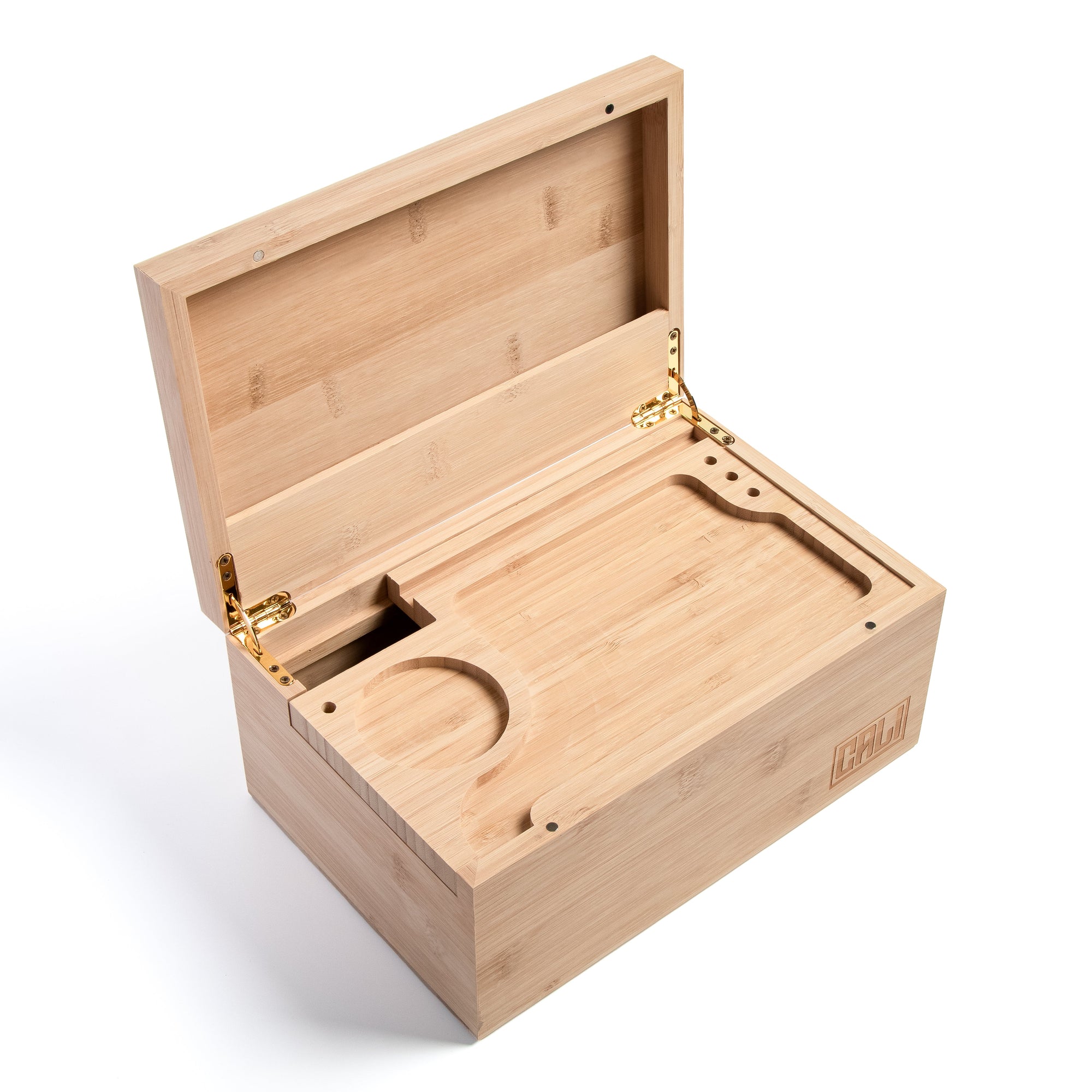 CALI Large Bamboo Stash Box with Sliding Rolling Tray (Natural)