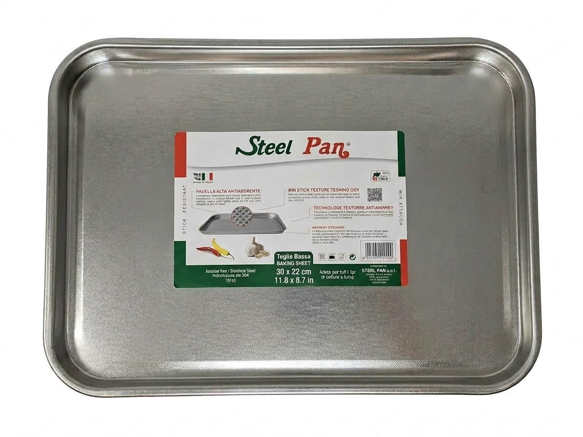 SteelPan Stainless Steel Uncoated Rectangular Baking Tray - Made in Italy