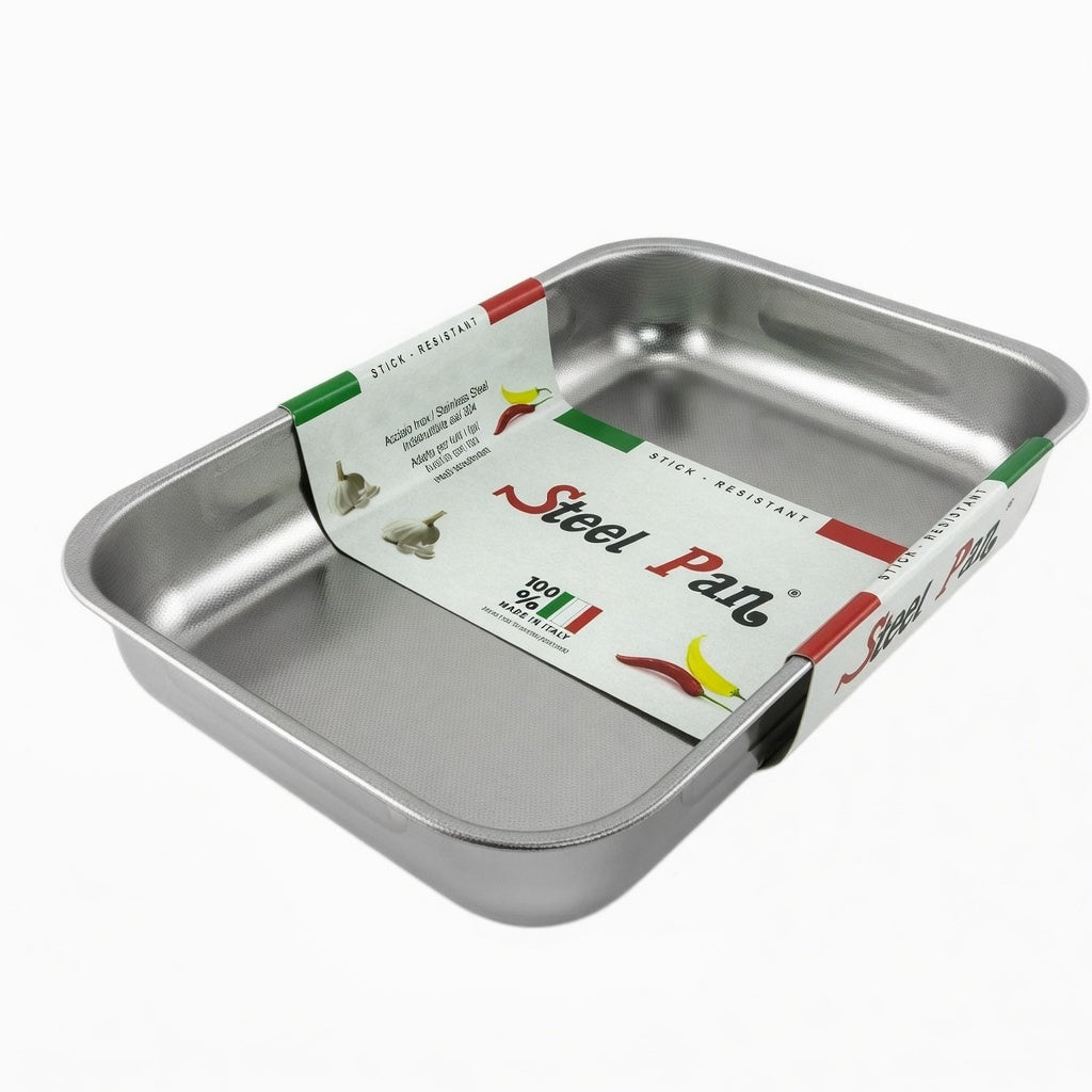 SteelPan Stainless Steel Roasting Tin / Lasagne Dish - Honeycomb Non-Stick, Made in Italy