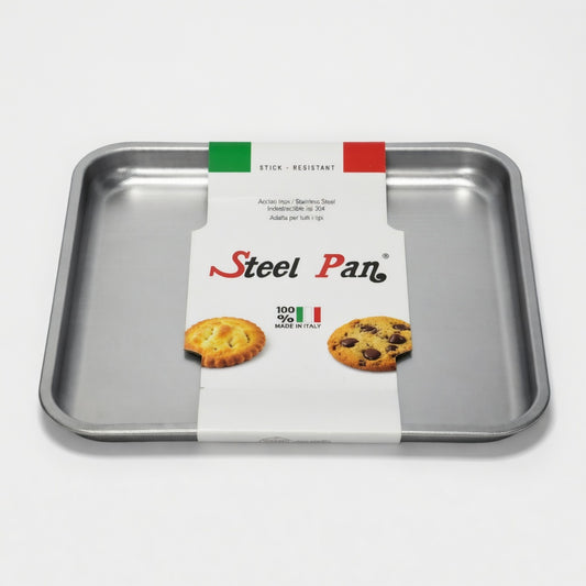 SteelPan Large 32x32cm Square Baking Tray - Stainless Steel, PTFE-Free - Made in Italy