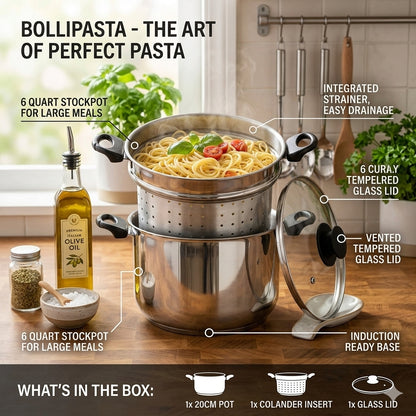 SteelPan Made in Italy 4L Stainless Steel Pasta Pot with Built-In Strainer – 20cm