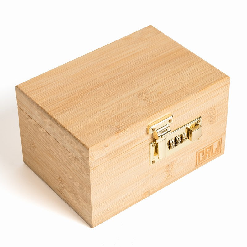 CALI Bamboo Storage Lock Box with Hinged Lid & Rolling Tray (Na...