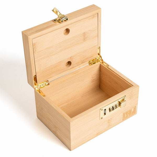 CALI Bamboo Storage Lock Box with Hinged Lid & Rolling Tray (Na...