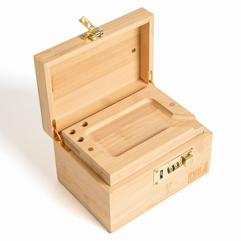 fresherpack.co.uk CALI Lockable Wooden Storage Lock Box with Hinged Lid Rolling Tray Bamboo Box (Natural)