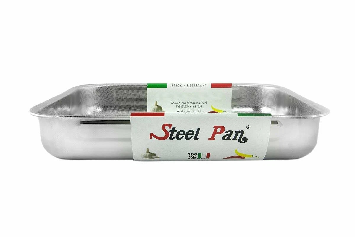 Steel Pan Large Roaster Tin, Lasagne Dish Non-Stick Stainless Steel PTFE-Free & Durable - No coating Made in Italy