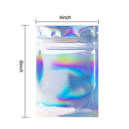 fresherpack.co.uk Fresherpack Holographic Rainbow Aluminium Mylar Foil Zip Lock Bags - 10cm x 15cm - 4 inch x 6 inch